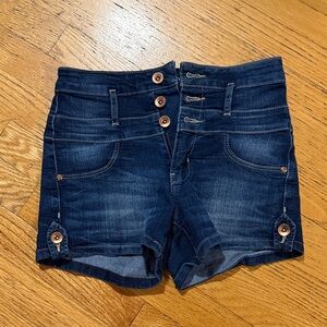 Refuge Dark Blue Jean Shorts with Button Accents